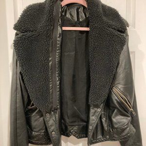 Free People Oversized Vegan Leather Jacket Detachable Sherpa Collar Size S